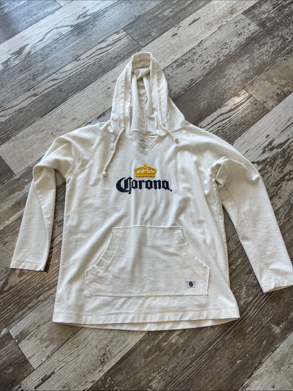 Corona Cream Hoodie with Navy Logo and Gold Crown
